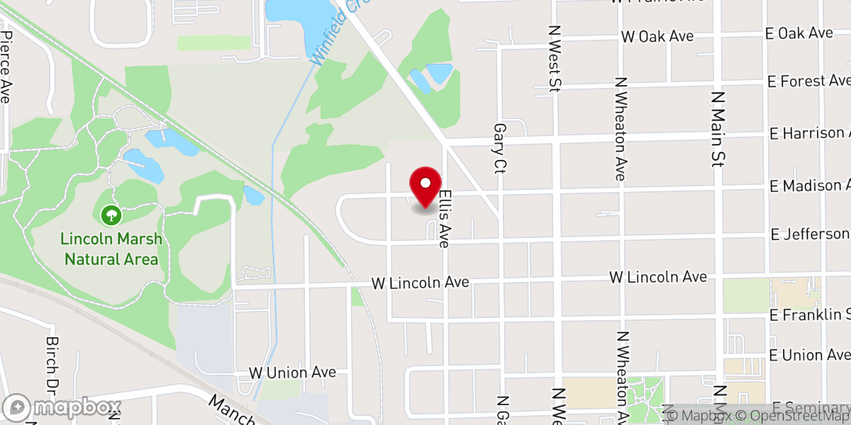 Map showing location of First Presbyterian Church of Wheaton