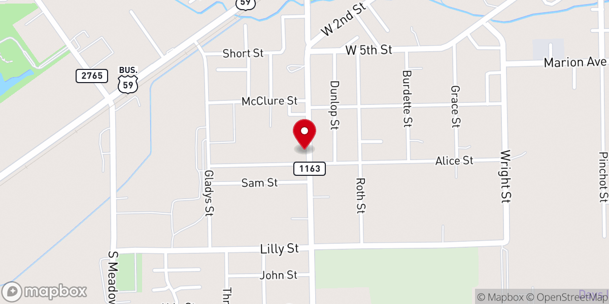 Map showing location of Pilgrim Baptist Church