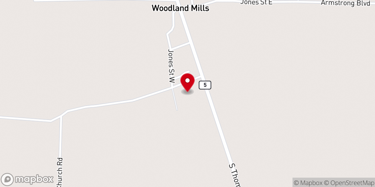 Map showing location of Woodland Mills City Hall