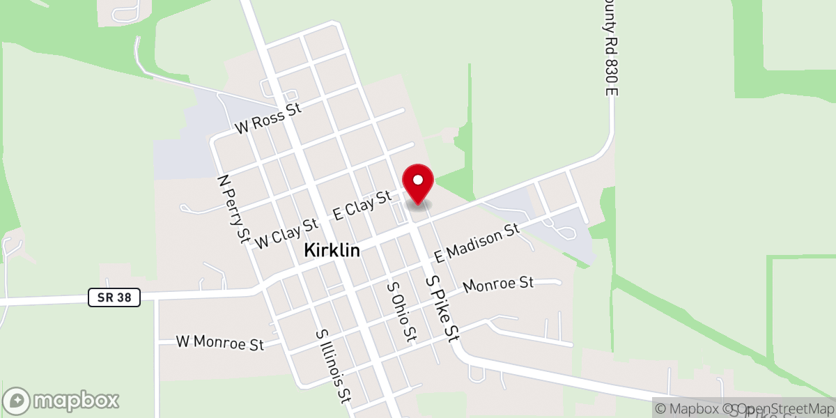 Map showing location of Kirklin Christian Church