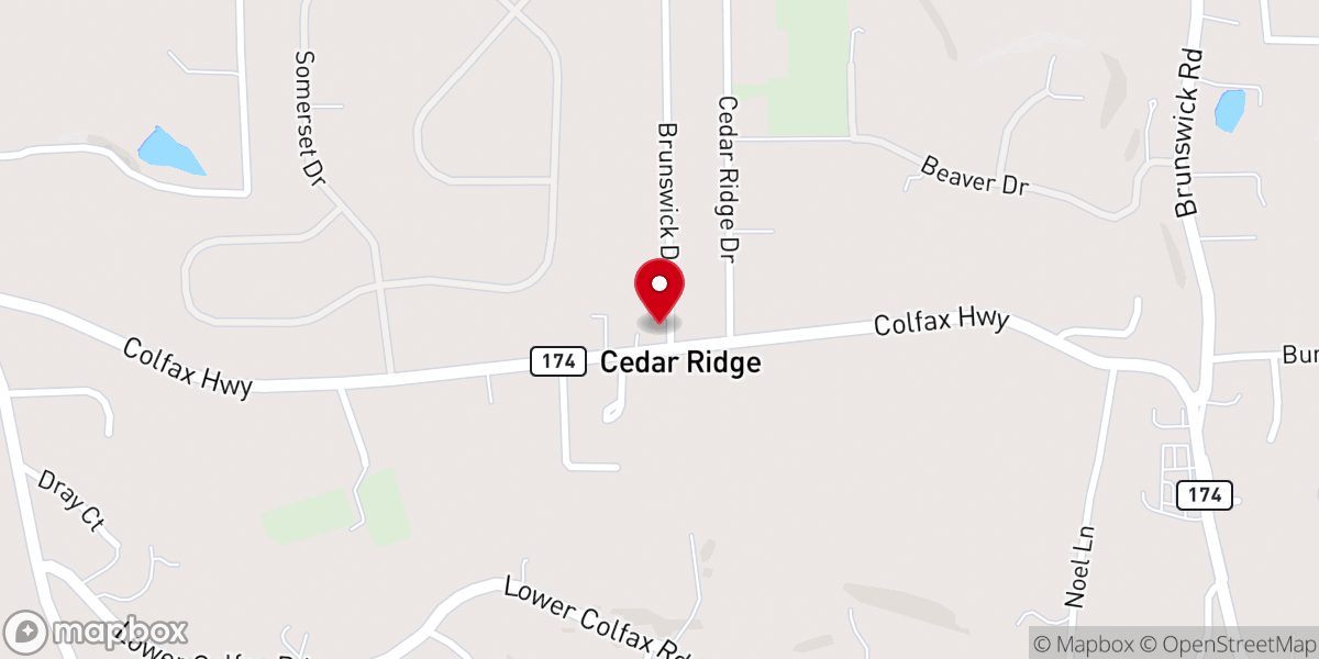 Map showing location of Grace Bible Church of Cedar Ridge