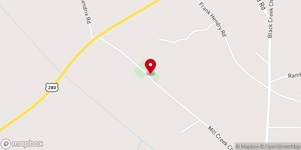 Map showing location of Mill Creek Baptist Church