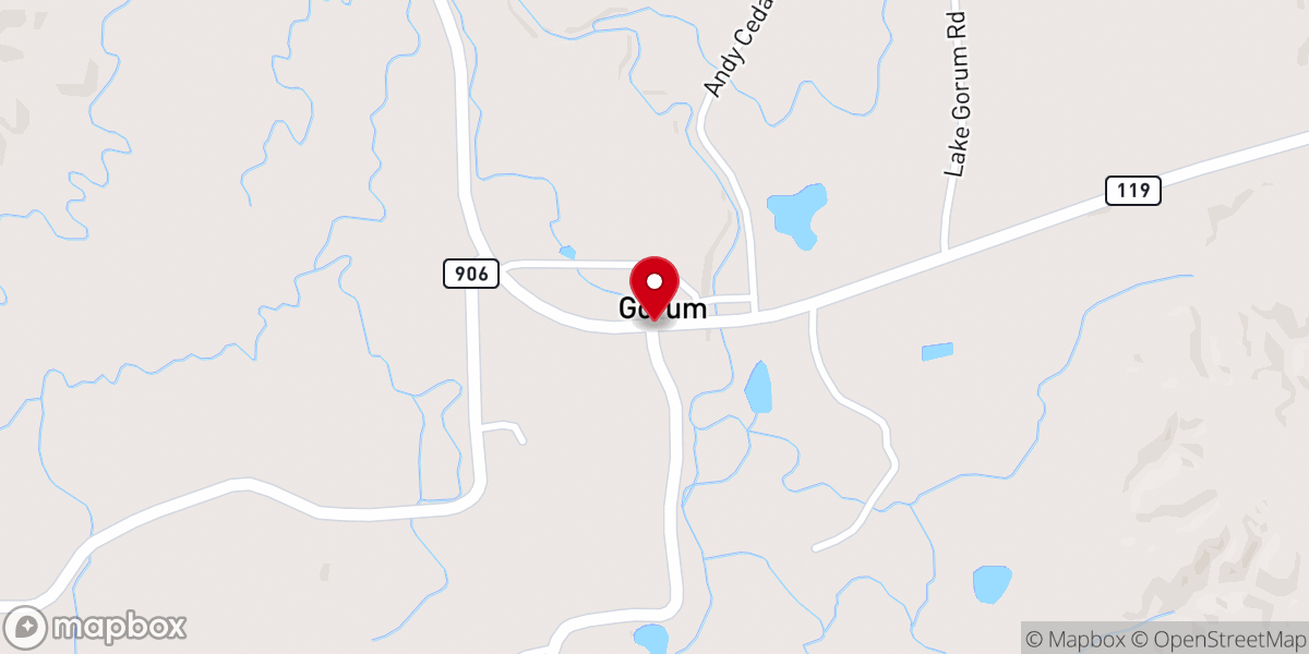 Map showing location of Gorum Baptist Church