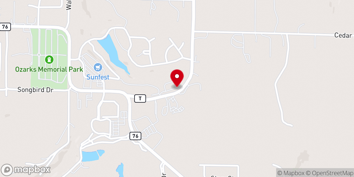Map showing location of Branson First Assembly of God