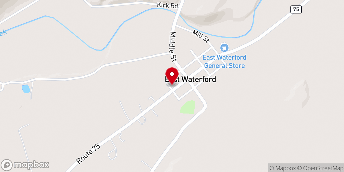 Map showing location of East Waterford Presbyterian Church