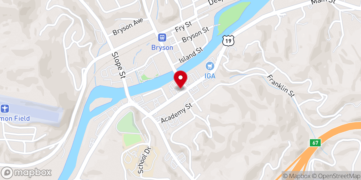 Map showing location of Bryson City Outdoors