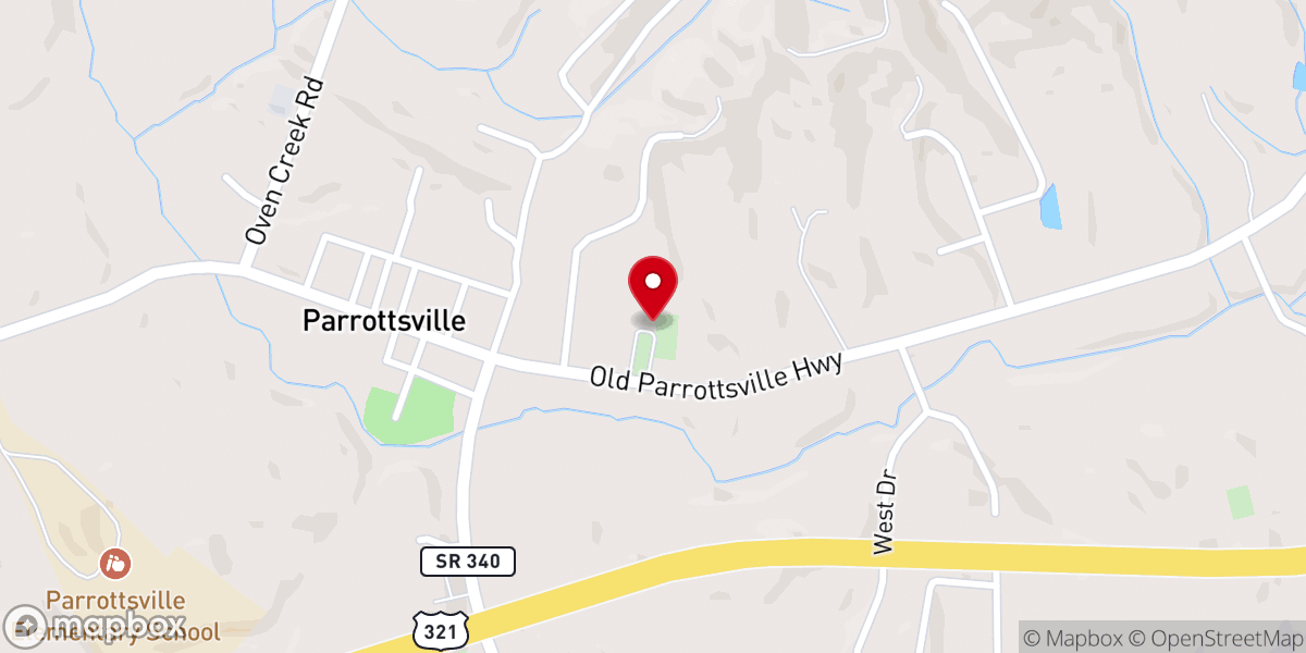 Map showing location of Parrottsville Memorial Church