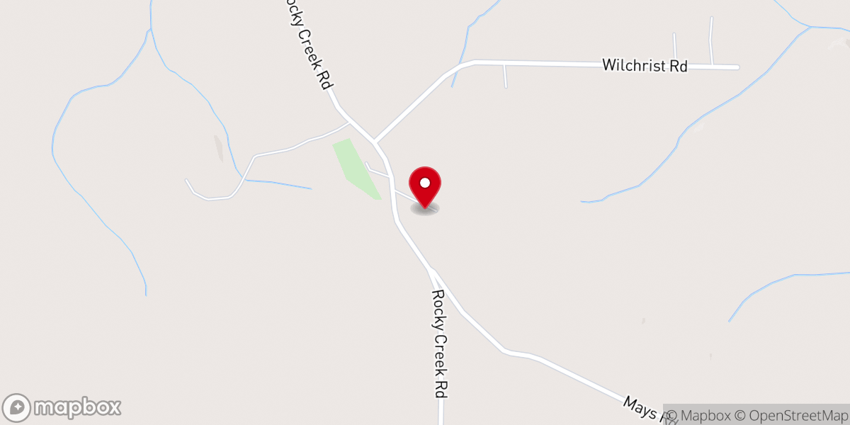 Map showing location of Rocky Creek Baptist Church