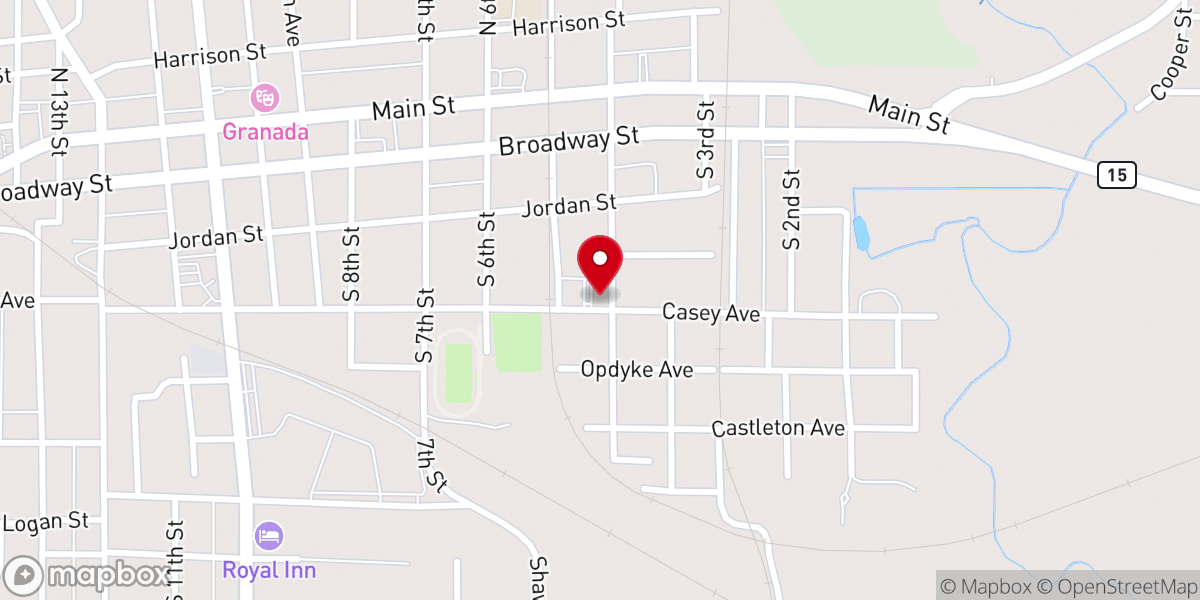 Map showing location of Eastside Baptist Church