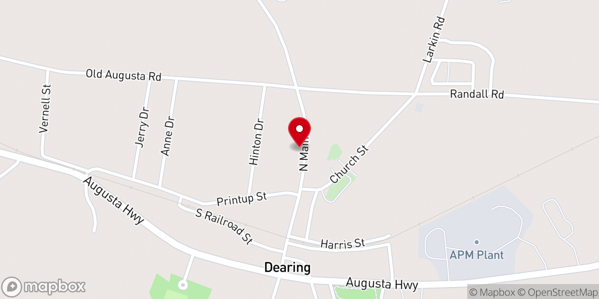 Map showing location of Dearing Baptist Church