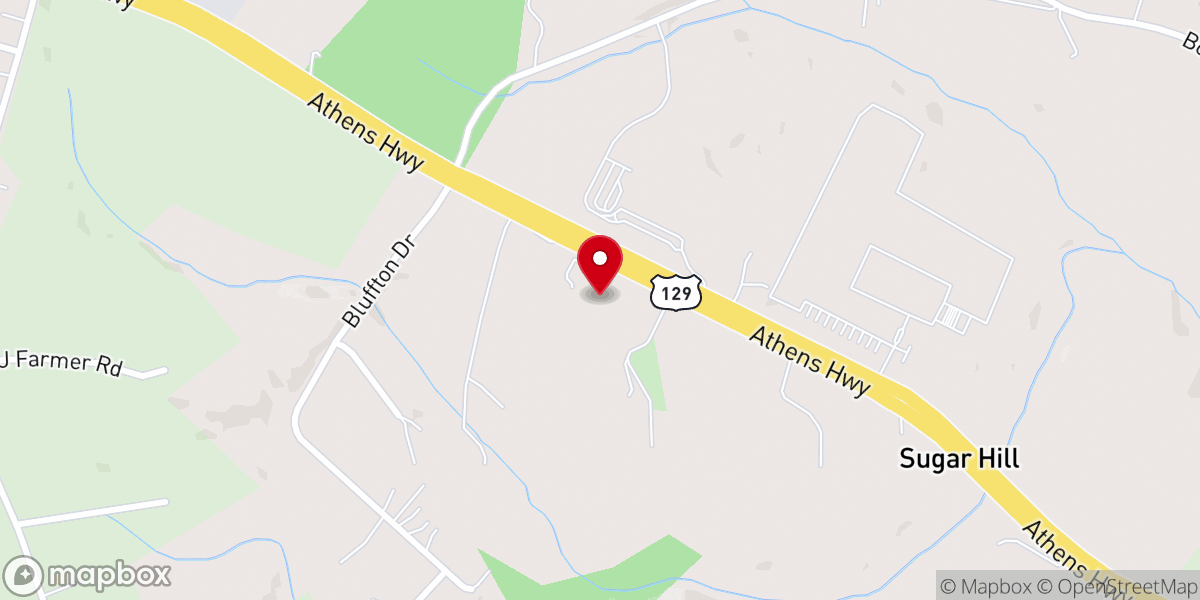 Map showing location of Sugar Hill Baptist Church