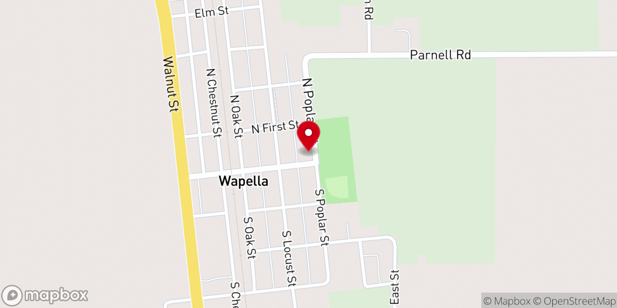 Map showing location of Wapella Christian Church