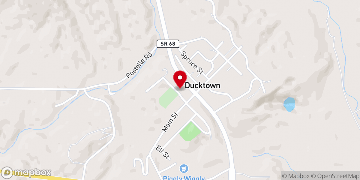 Map showing location of Ducktown Methodist Church