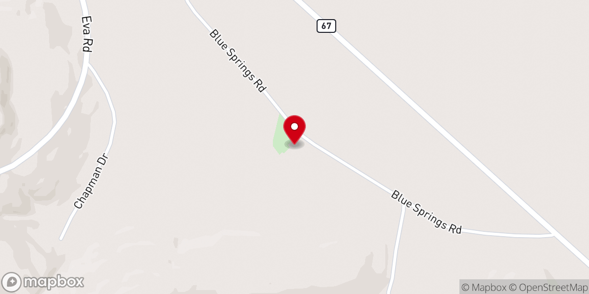 Map showing location of Blue Springs Baptist Church