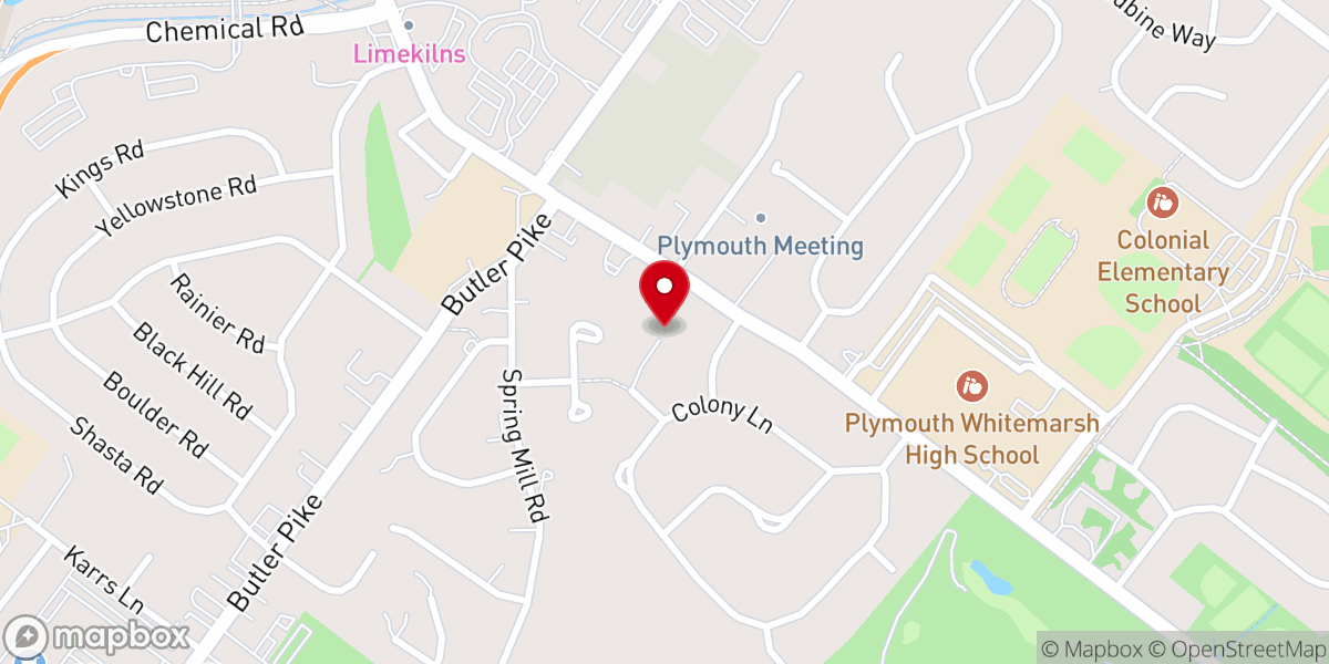 Map showing location of Plymouth Meeting Evangelical Congregational Church