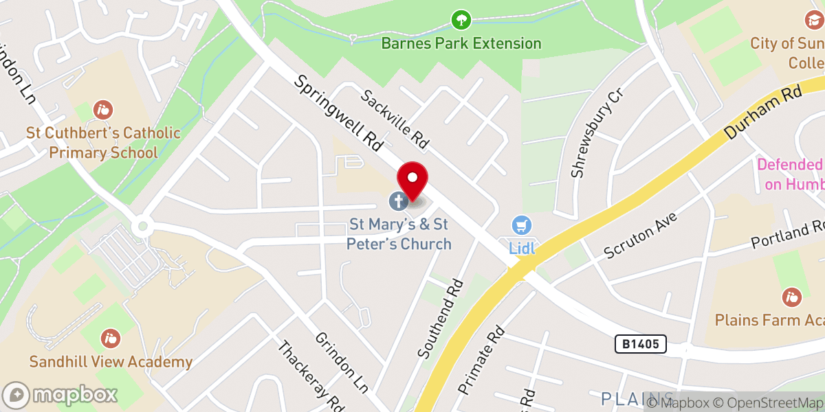 Map showing location of St Mary & St Peter's Church