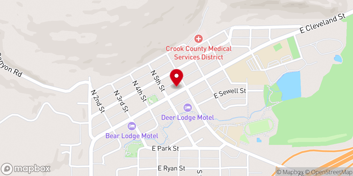 Map showing location of Sundance First Baptist Church
