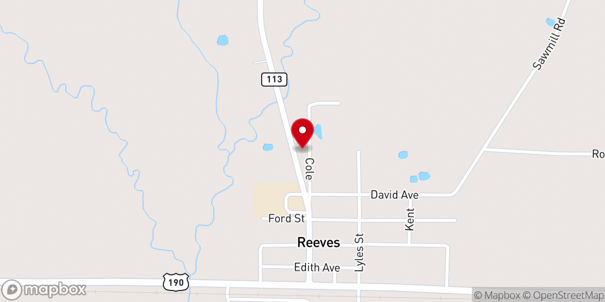 Map showing location of Reeves Baptist Church