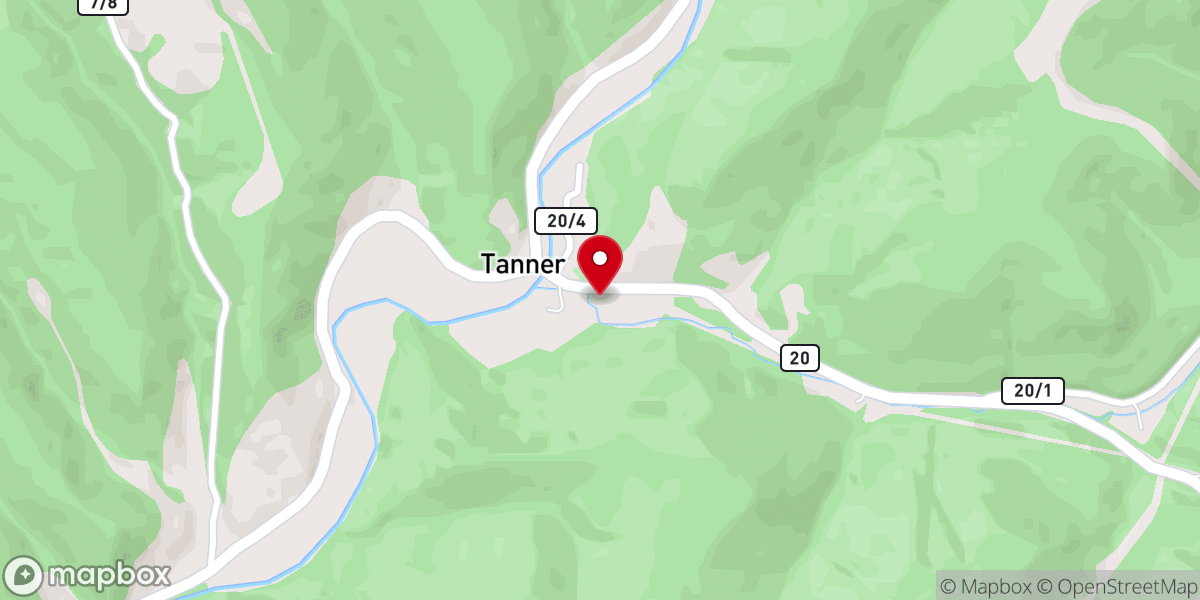 Map showing location of Tanner E.U.B. Church