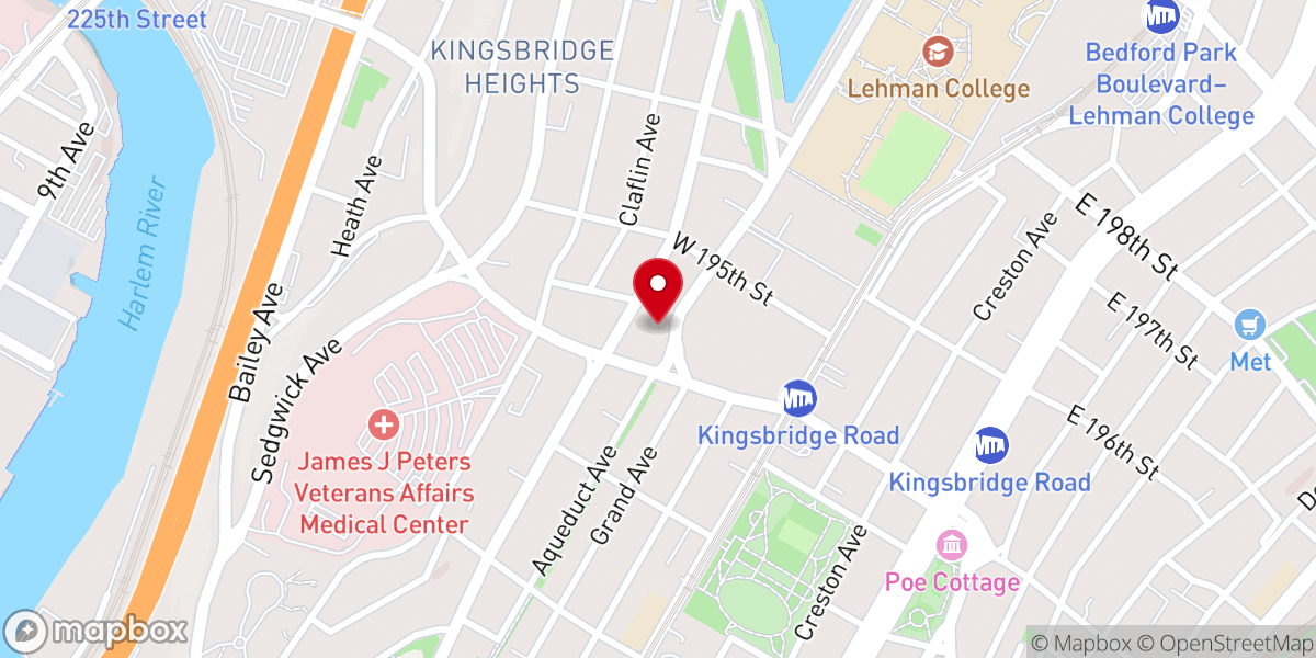 Map showing location of Fordham Manor Church