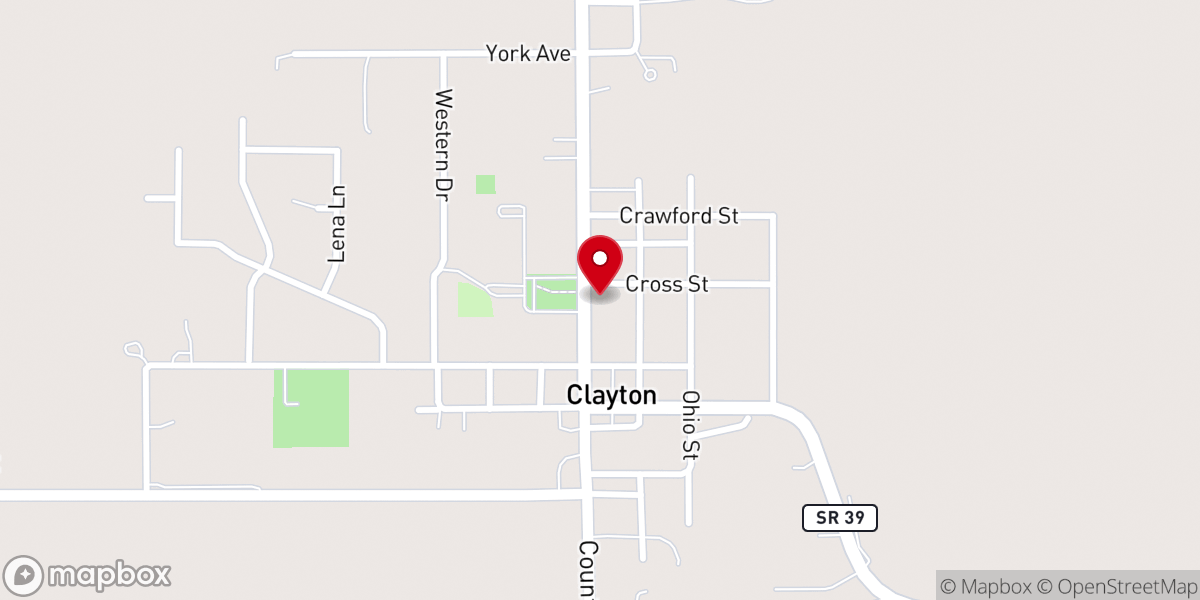 Map showing location of First Baptist Church of Clayton