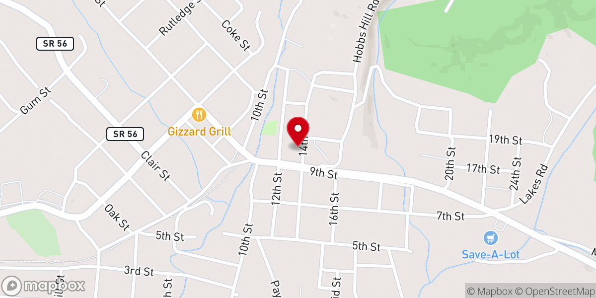 Map showing location of Tracy City Church of Christ