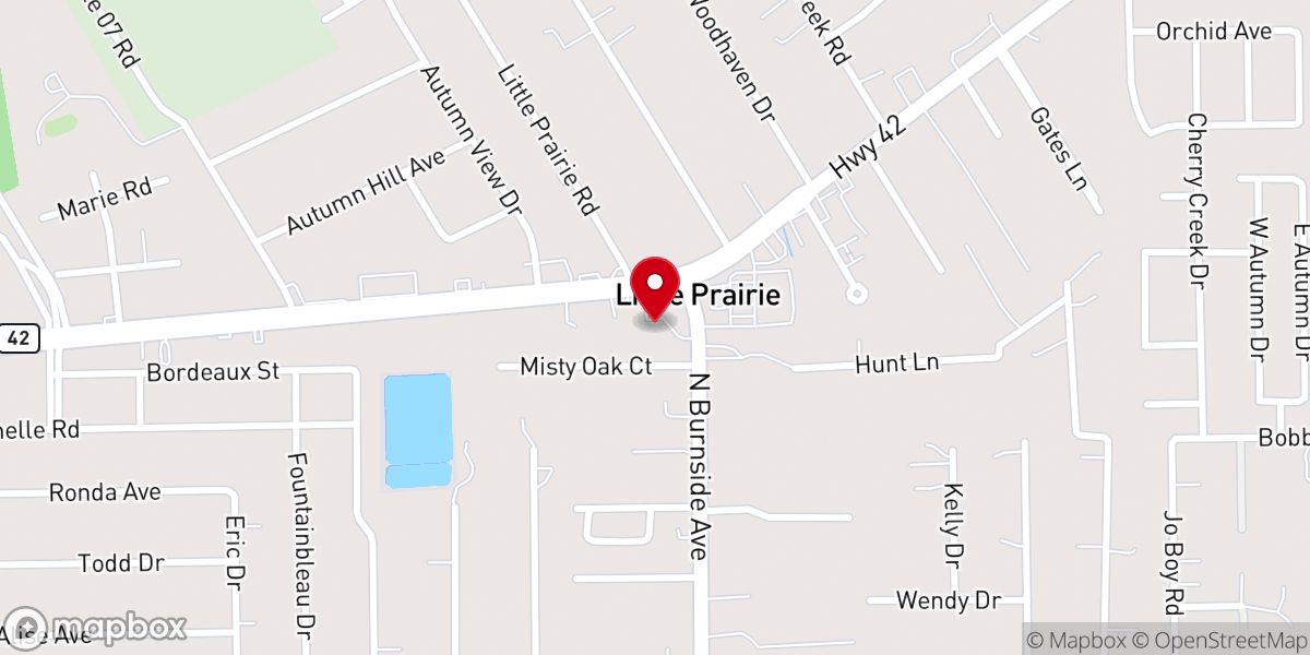 Map showing location of Little Prairie Baptist Church