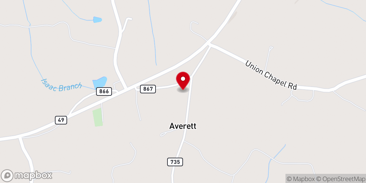 Map showing location of Averett Baptist Church