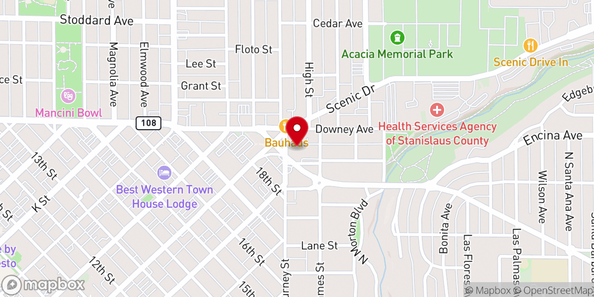Map showing location of Modesto Foursquare Church