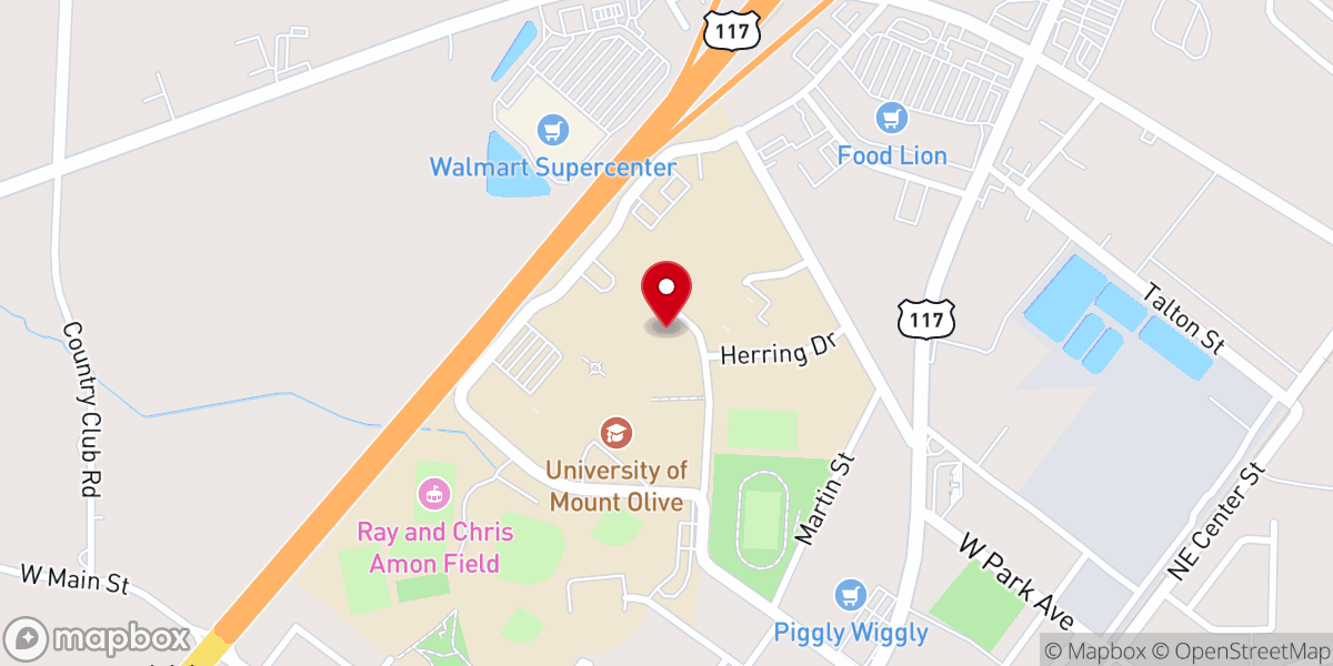 Map showing location of University of Mount Olive - Rodgers Chapel
