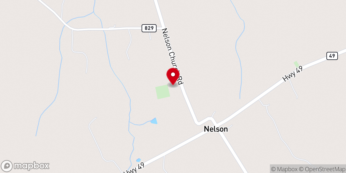 Map showing location of Nelson Baptist Church