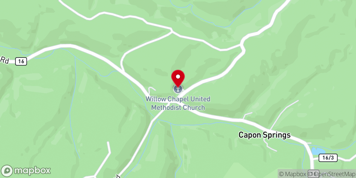 Map showing location of Willow Chapel United Methodist Church