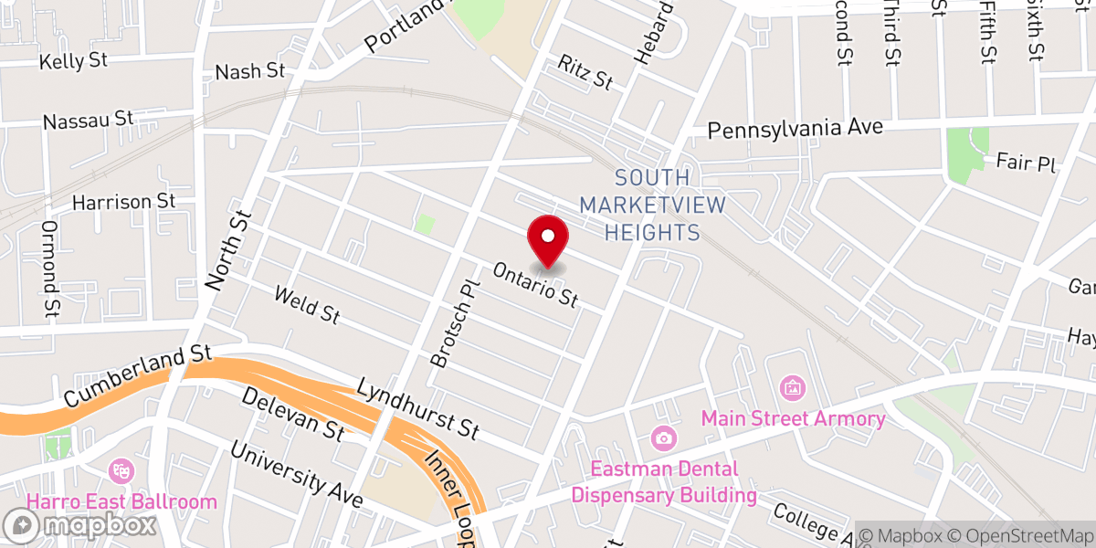 Map showing location of Menkir-Haila Kidanemehret Ethiopian Orthodox Tewahedo Church in Rochester New York