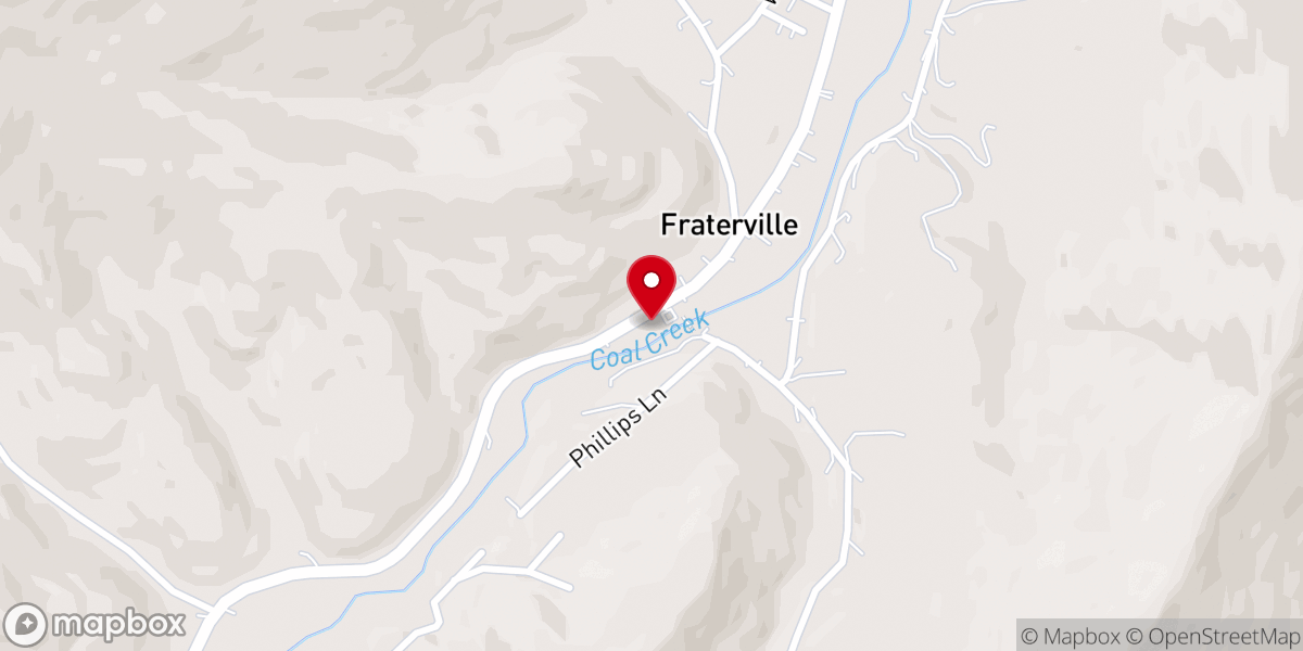 Map showing location of Fraterville Baptist Church