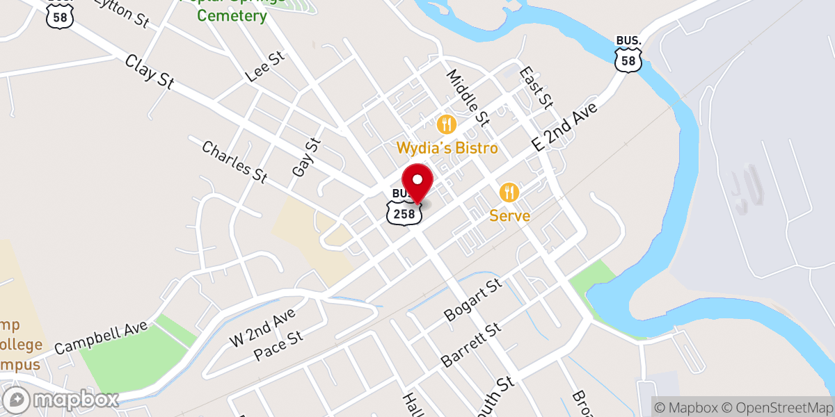 Map showing location of Franklin Baptist Church