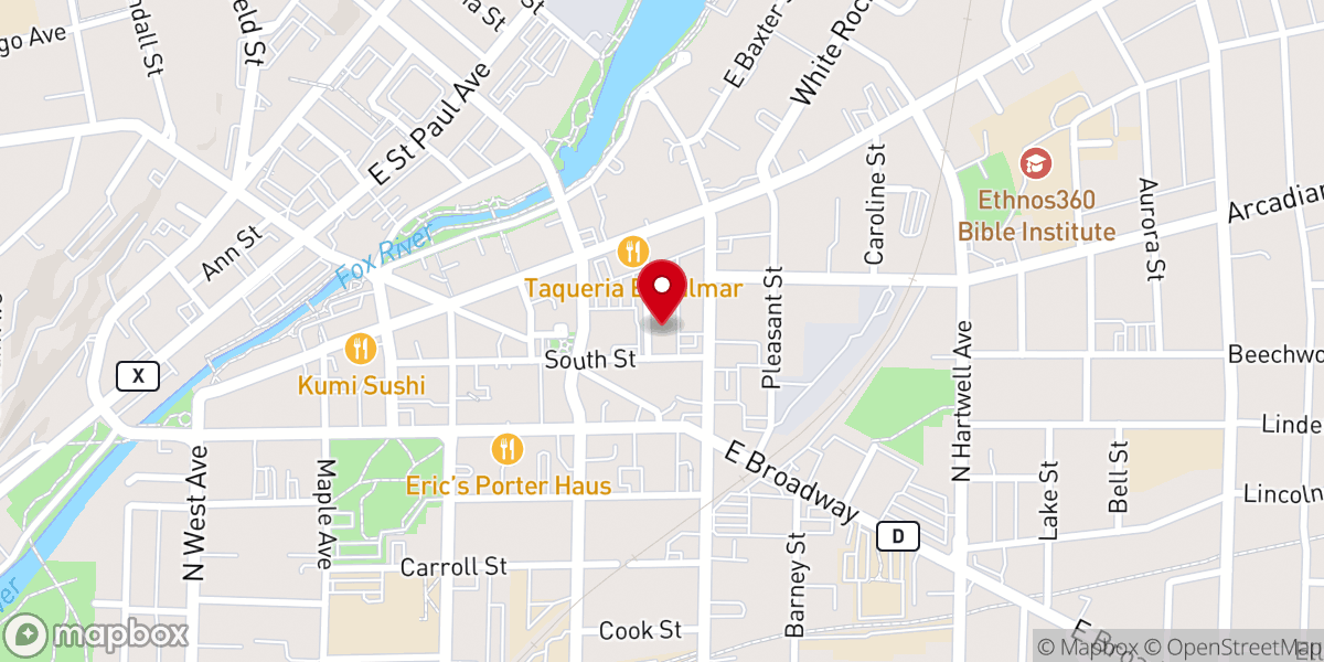 Map showing location of Waukesha City Church