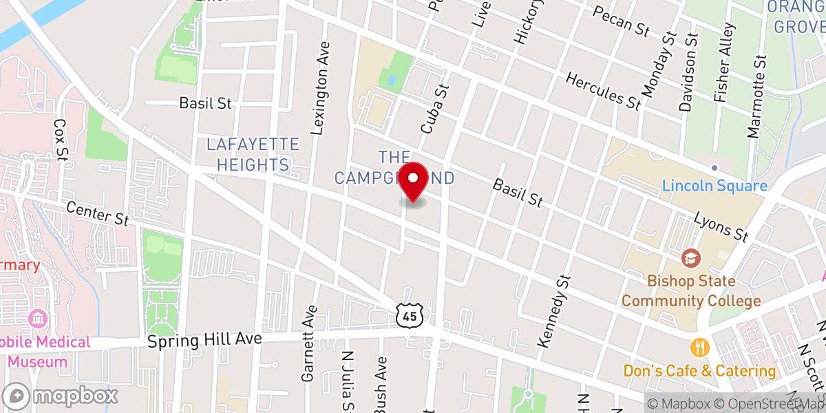 Map showing location of Hope African Methodist Episcopal Zion Chapel