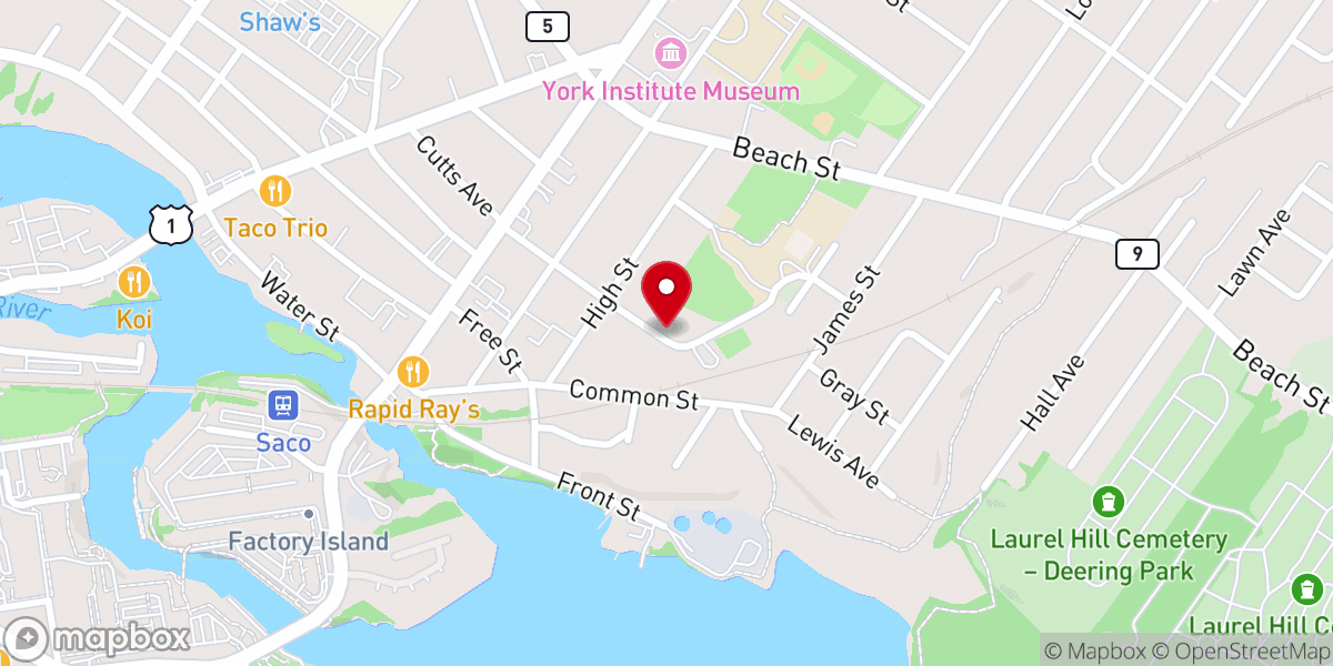 Map showing location of Unitarian Universalist Church of Saco & Biddeford