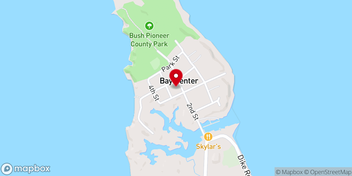 Map showing location of Bay Center United Methodist Church