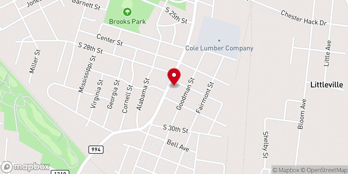 Map showing location of Southside Baptist Church