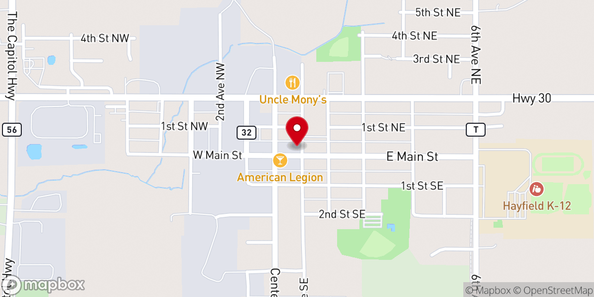 Map showing location of Cedar Creek Church