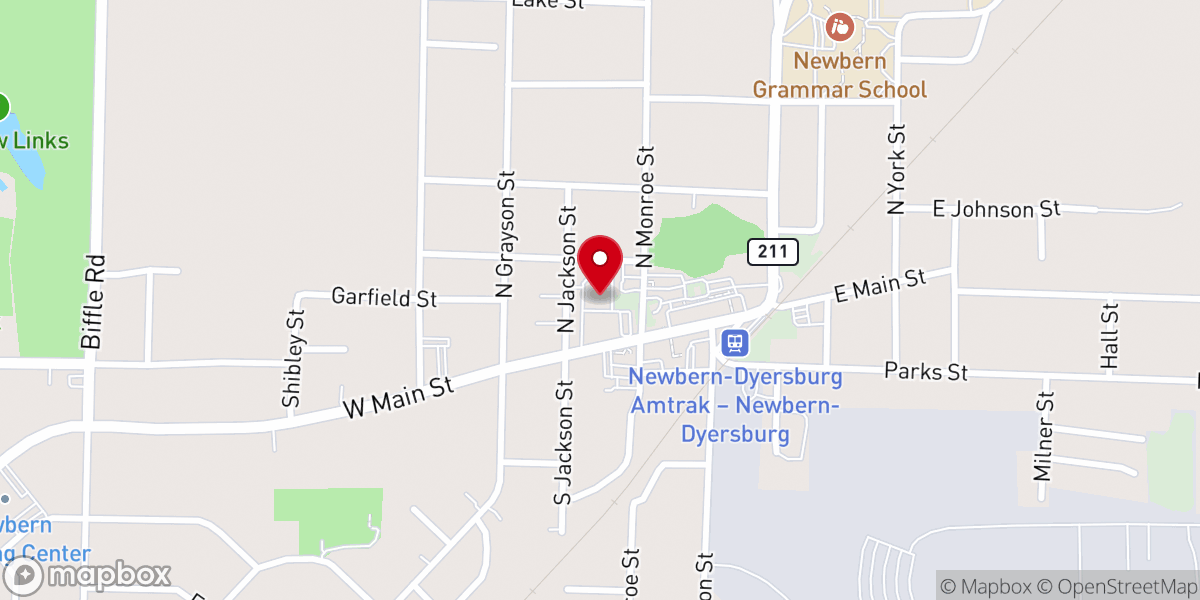 Map showing location of Newbern First Baptist Church