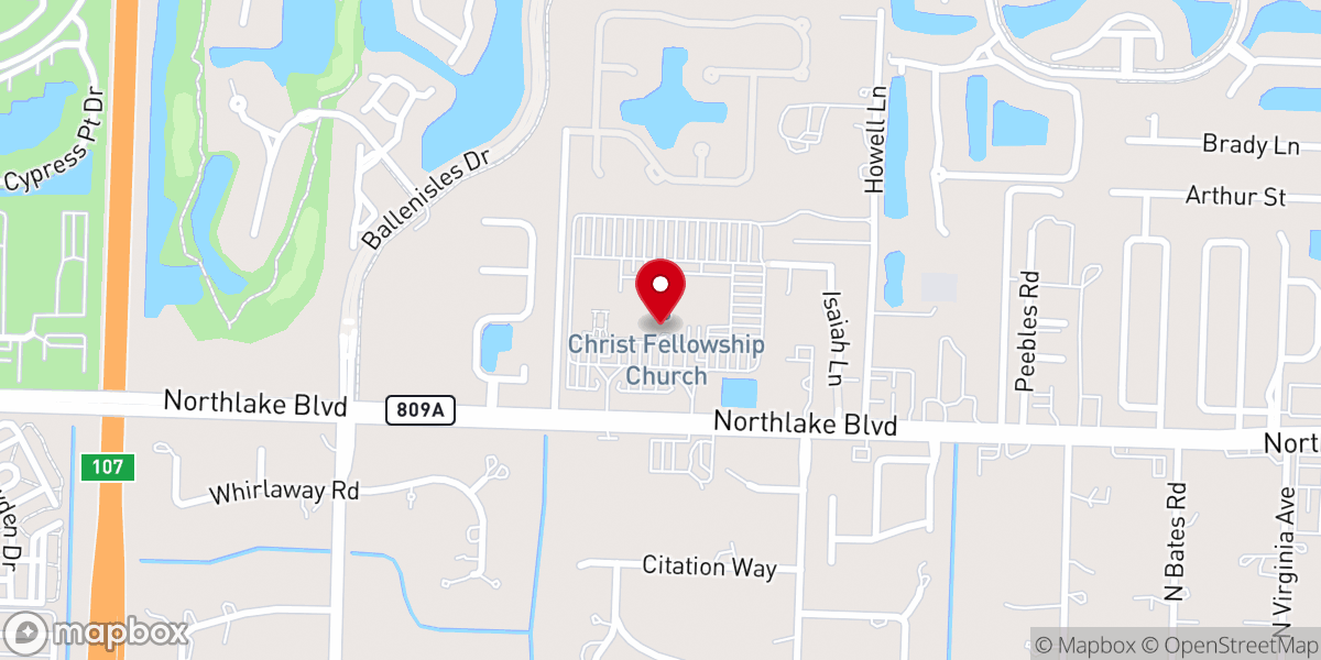 Map showing location of Southeastern University at Christ Fellowship Church