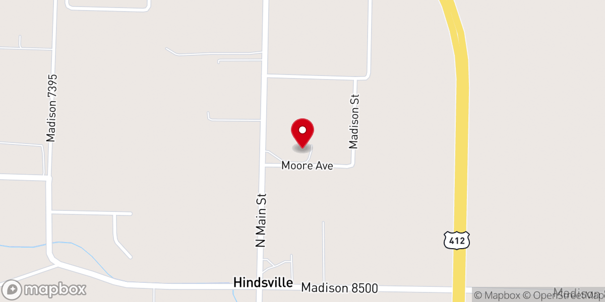Map showing location of First Baptist Church Hindsville