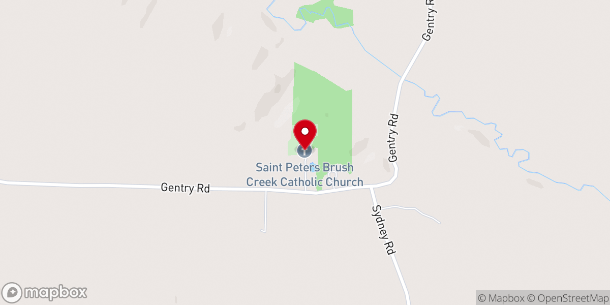 Map showing location of St. Peter's Catholic Church (Brush Creek Church)