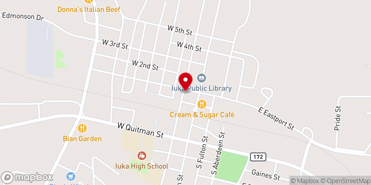 Map showing location of Iuka Baptist Church