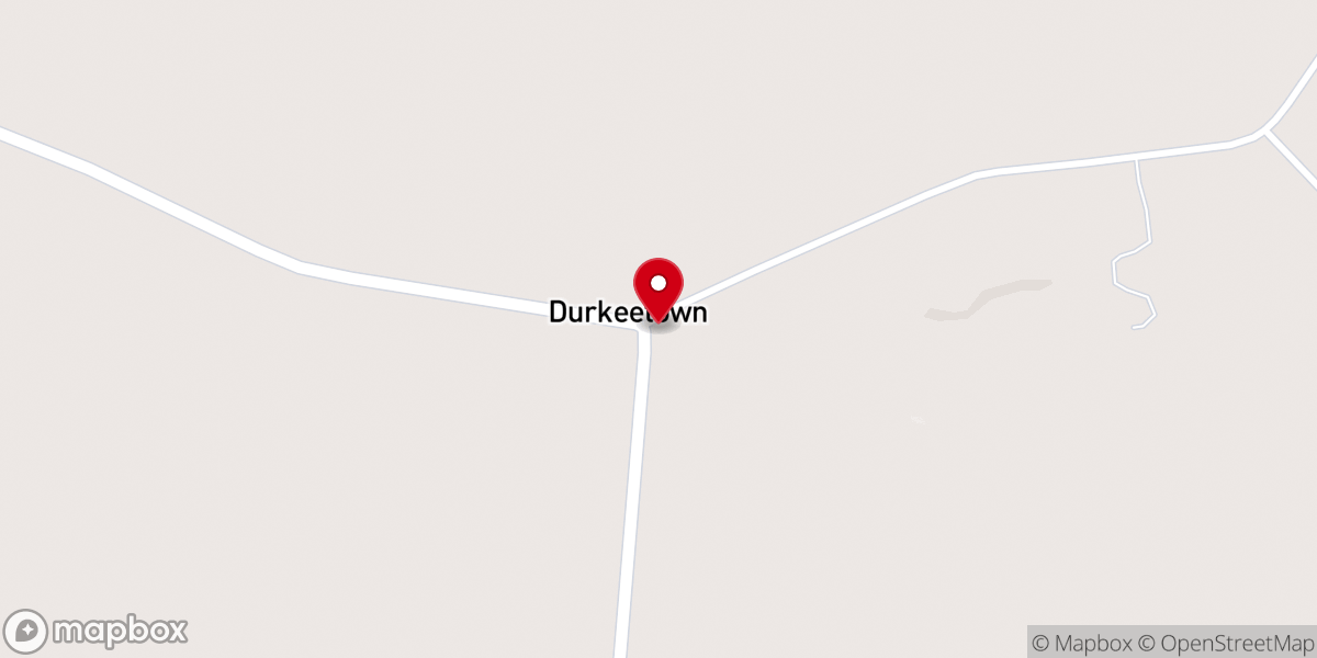 Map showing location of Durkeetown Baptist Church
