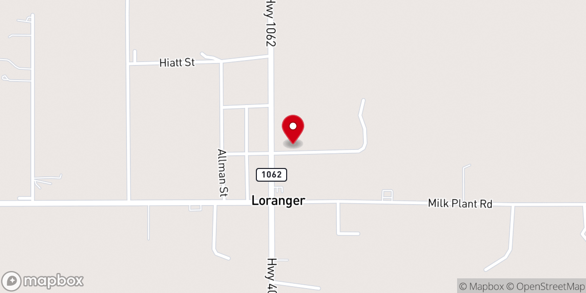 Map showing location of Loranger Baptist Church