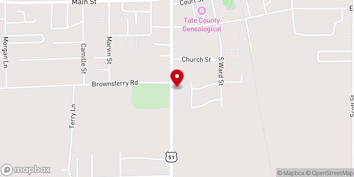 Map showing location of Highland Baptist Church