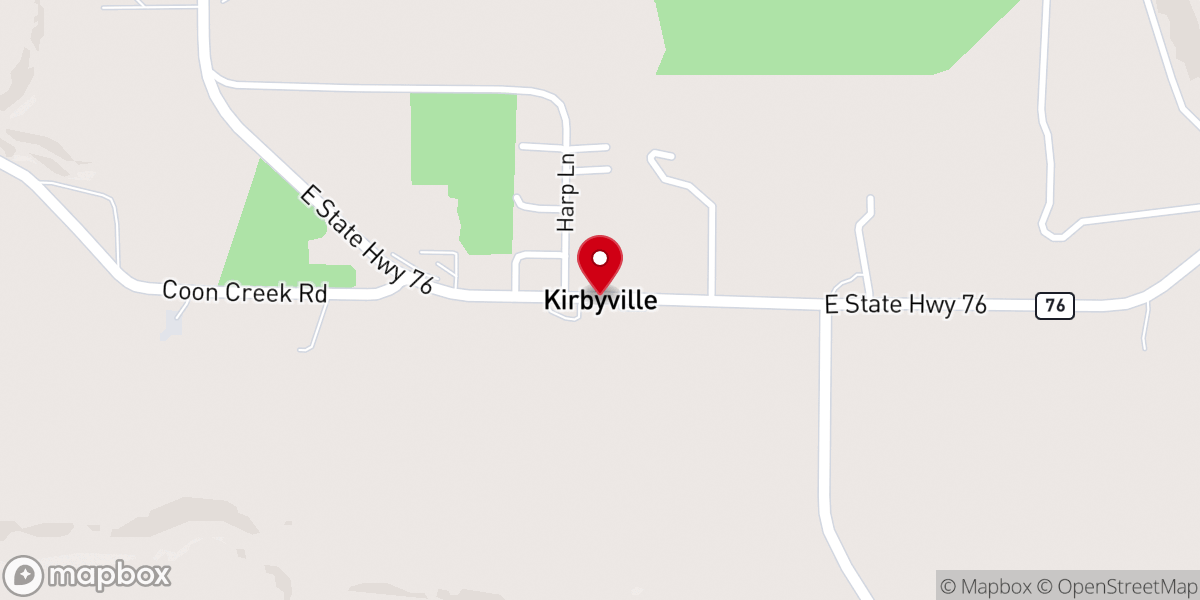 Map showing location of Kirbyville